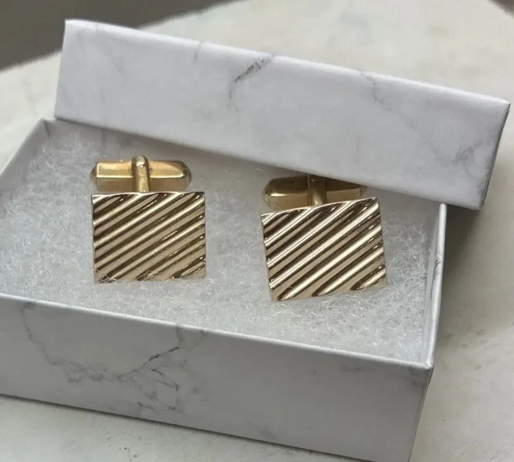 Vtg Swank Gold Tone Cufflinks Square w/Cut Out Stripes L2